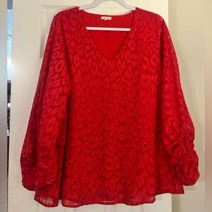JODIFL Red Boxy Blouse with Relaxed Fit